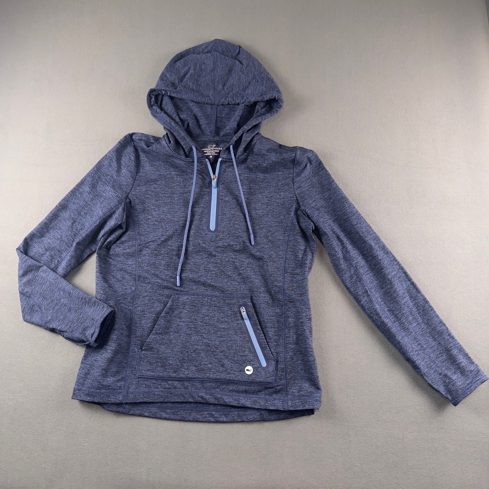 Vineyard Vines Performance Hoodie Womens Medium Blue Space Dye Quarter Zip Top